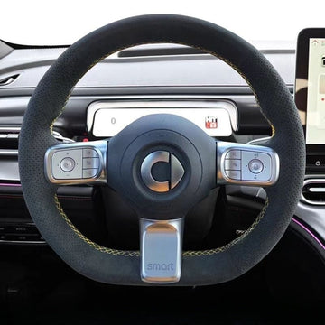 Genuine leather hand-stitched steering wheel cover for smart Evfuns
