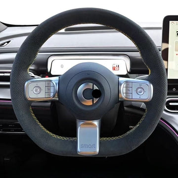 Genuine leather hand-stitched steering wheel cover for smart