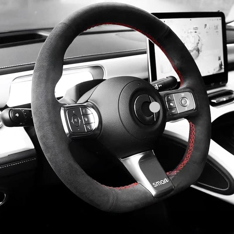 Genuine leather hand-stitched steering wheel cover for smart