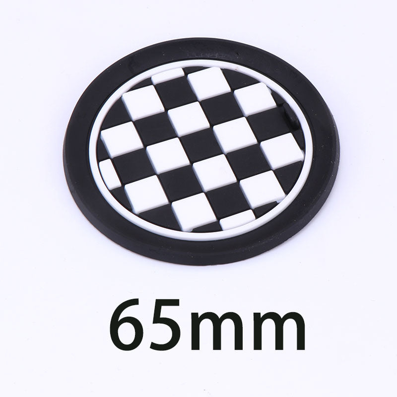MINI Cooper F55 F56 F60 Cup Holder Anti-Slip Silicone Mat Black and white checkered style [65mm] Evfuns