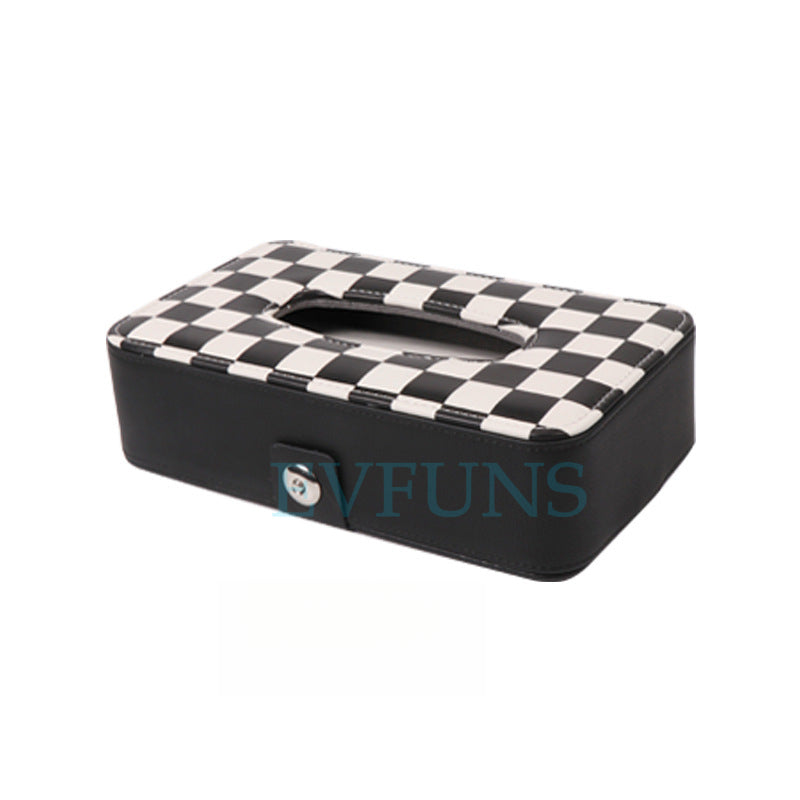 MINI British Style Car Tissue Box Black and White Checkered Style (Bandage Seat Dual-use Style) Evfuns