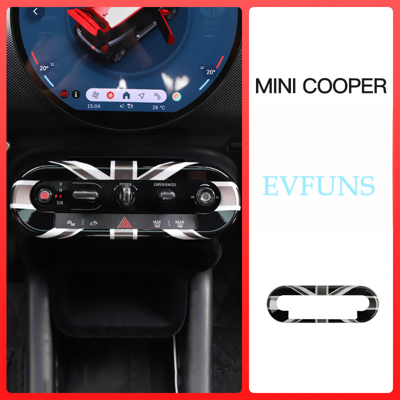 MINI Electric Center Console Button Trim – Interior Decoration Frame Gray and black rice flag Evfuns