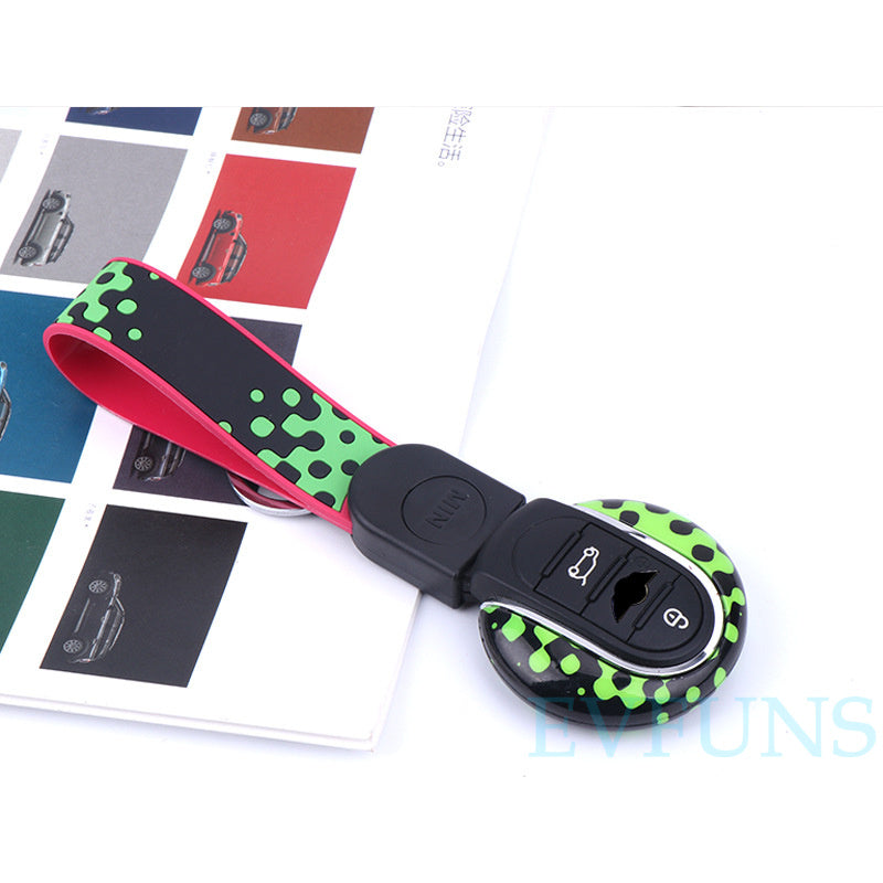 MINI Cooper Key Fob Cover for F54/F55/F56/F60 | Protective Shell Green polka dot style Evfuns