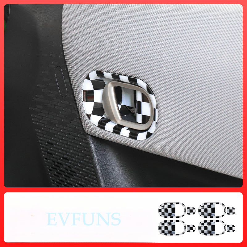 MINI F65/F66 Interior Door Handle Armrest Trim Cover Black and white grid 4-pack Evfuns