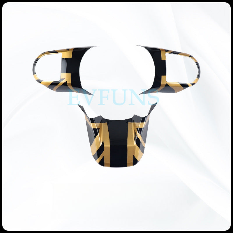 MINI Cooper F-Series Steering Wheel Trim Cover Black Gold Rice Flag [High Match] Evfuns