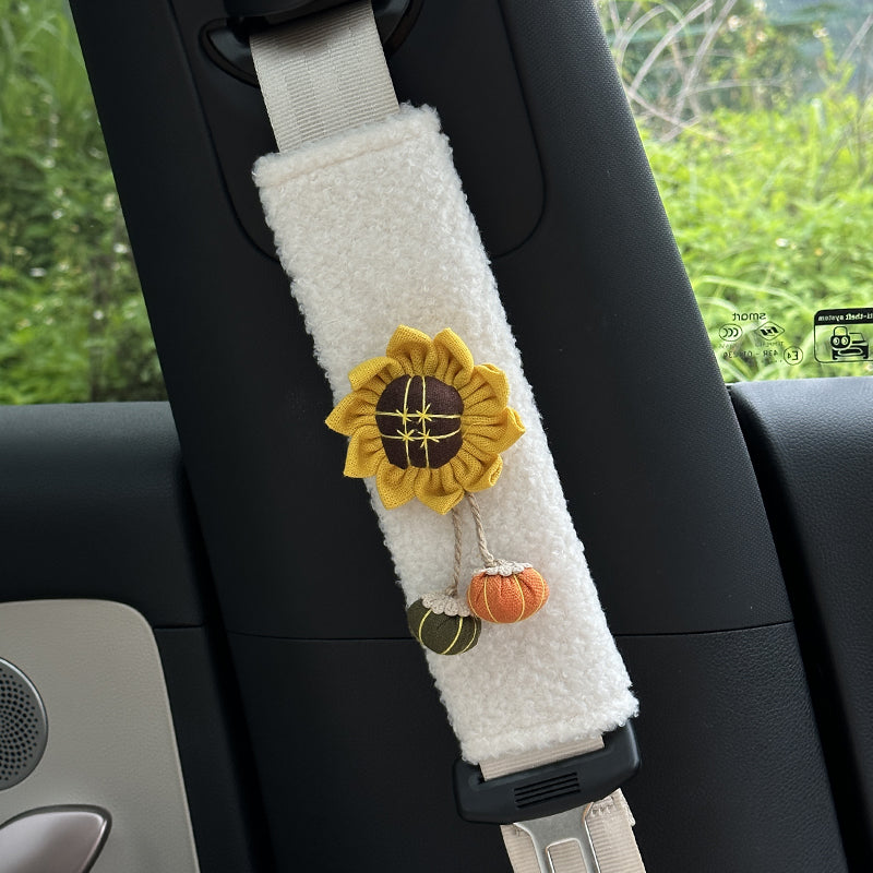 Smart # 1 Seat Belt Shoulder Pad | Cute Women’s Safety Belt Cover Lamb Wool Safety Belt Shoulder Pad [Sunflower] Single