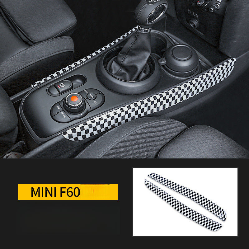 Mini Countryman F60 Center Console Gear Panel Decorative Trim Strip Black and white grid (two-piece set) Evfuns