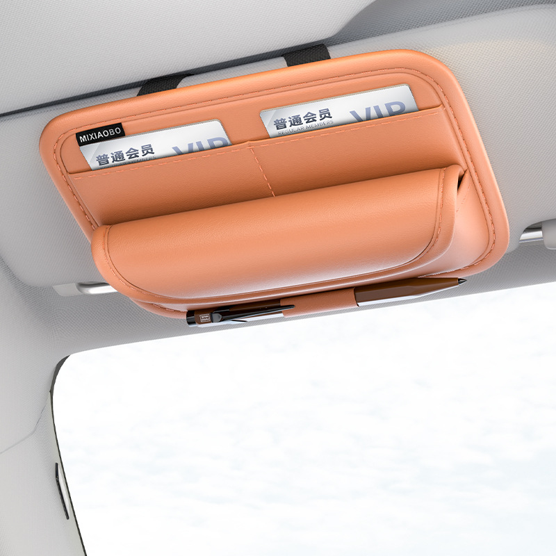 Leather Car Sun Visor Sunglasses Holder | Glasses & Card Organizer