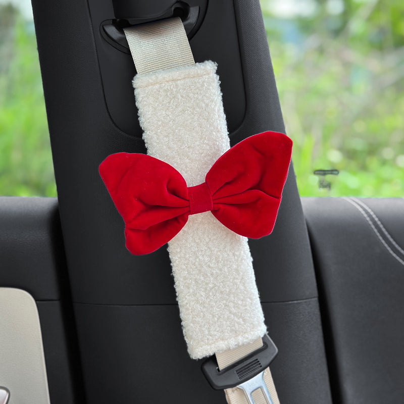 Smart # 1 Seat Belt Shoulder Pad | Cute Women’s Safety Belt Cover Lamb Wool Safety Belt Shoulder Pad [Red Bowknot]