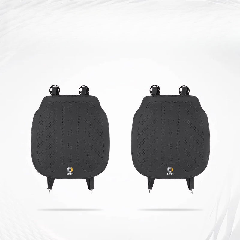 Smart # 1 # 3 # 5 Napa Leather Seat Cushion | All-Season Car Seat Cover smart-Front Seat Cushion [Black-2 Piece Set]