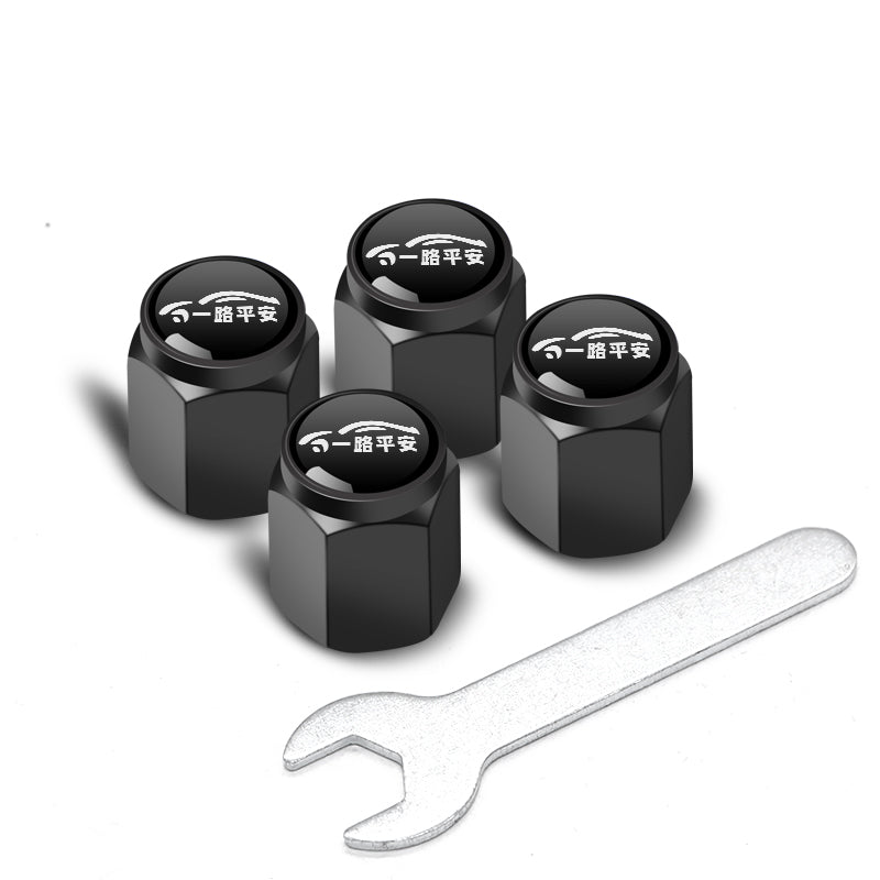 Smart # 1 # 3 # 5 Tire Valve Caps | Custom Wheel Stem Covers Have a Safe Journey Sign [4-Pack + Wrench] Black Evfuns