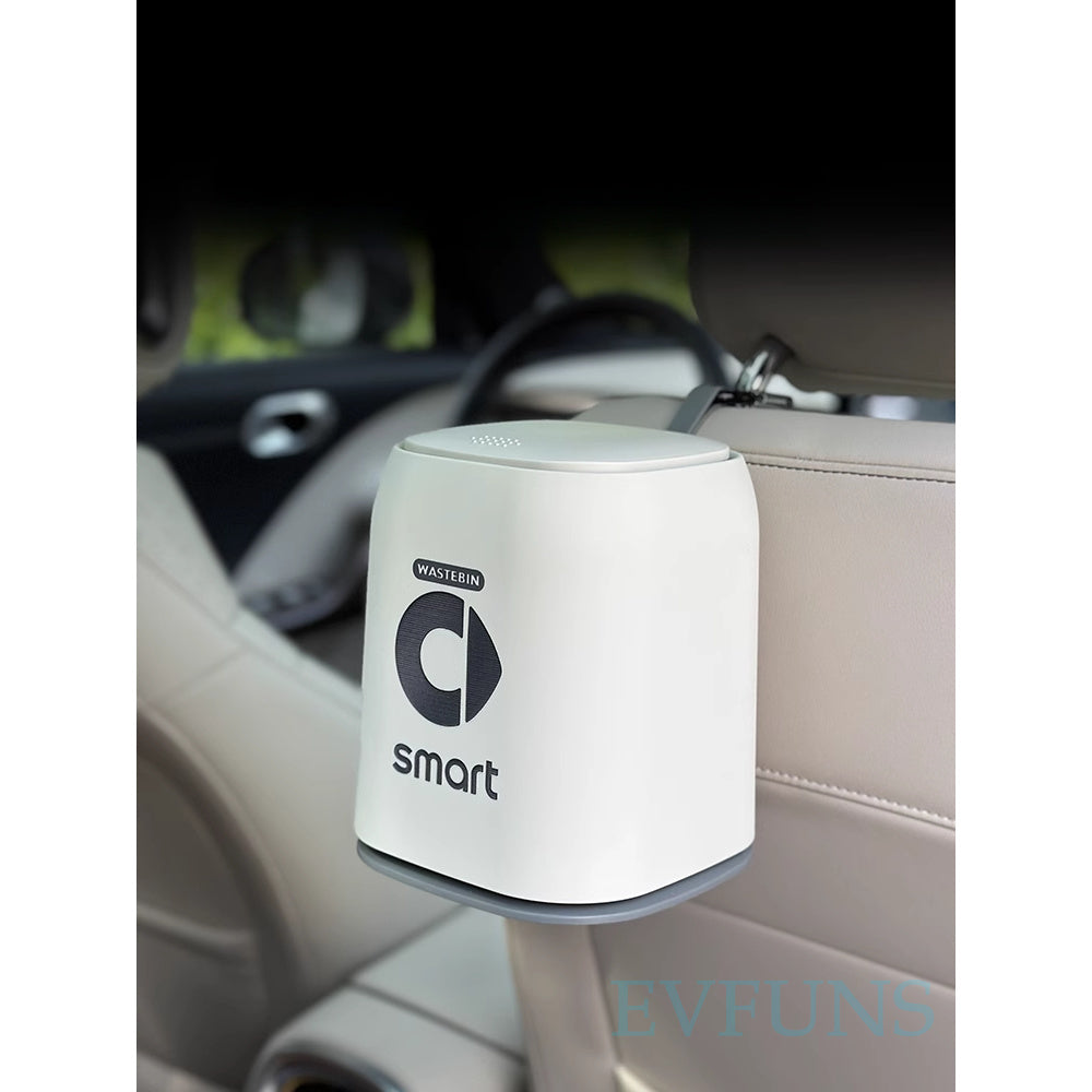 Smart # 1 Car Trash Bin | Interior Storage Box for Console & Seats Smart Car Trash Can [White] Evfuns
