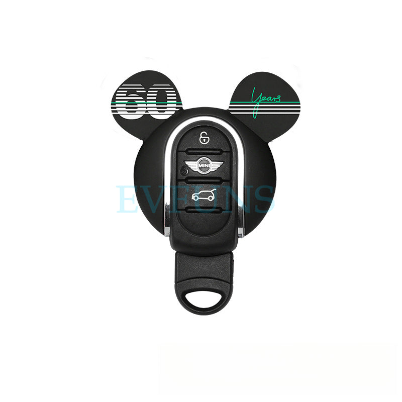 MINI Cooper Cartoon Key Cover & Graffiti Keychain – Fun Car Key Case [MINI Special Key Case] Chinese Flag Edition [MINI