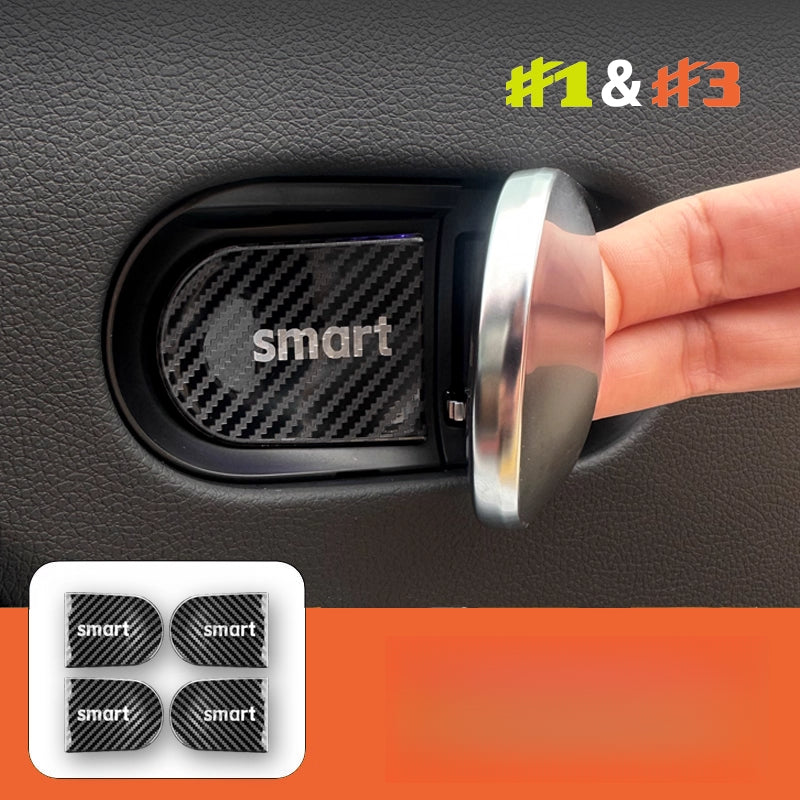 Smart # 1 & # 3 Dashboard Air Vent Cover Stainless Steel Trim # 1 # 3 Interior Door Bowl Stickers [Carbon Fiber Pattern