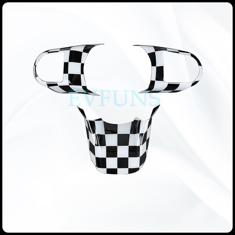 MINI Cooper F-Series Steering Wheel Trim Cover Black and White Track Grid [High Match] Evfuns
