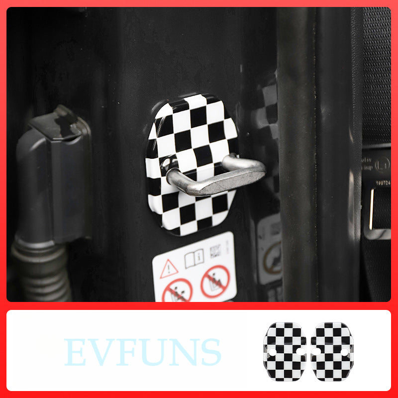 MINI F65/F66/F67 Door Lock Cover Protector Black and white plaid Evfuns