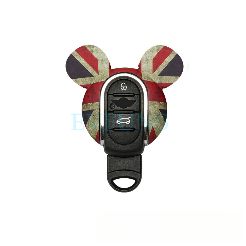 MINI Cooper Cartoon Key Cover & Graffiti Keychain – Fun Car Key Case [MINI Special Key Case] Retro Union Flag Evfuns