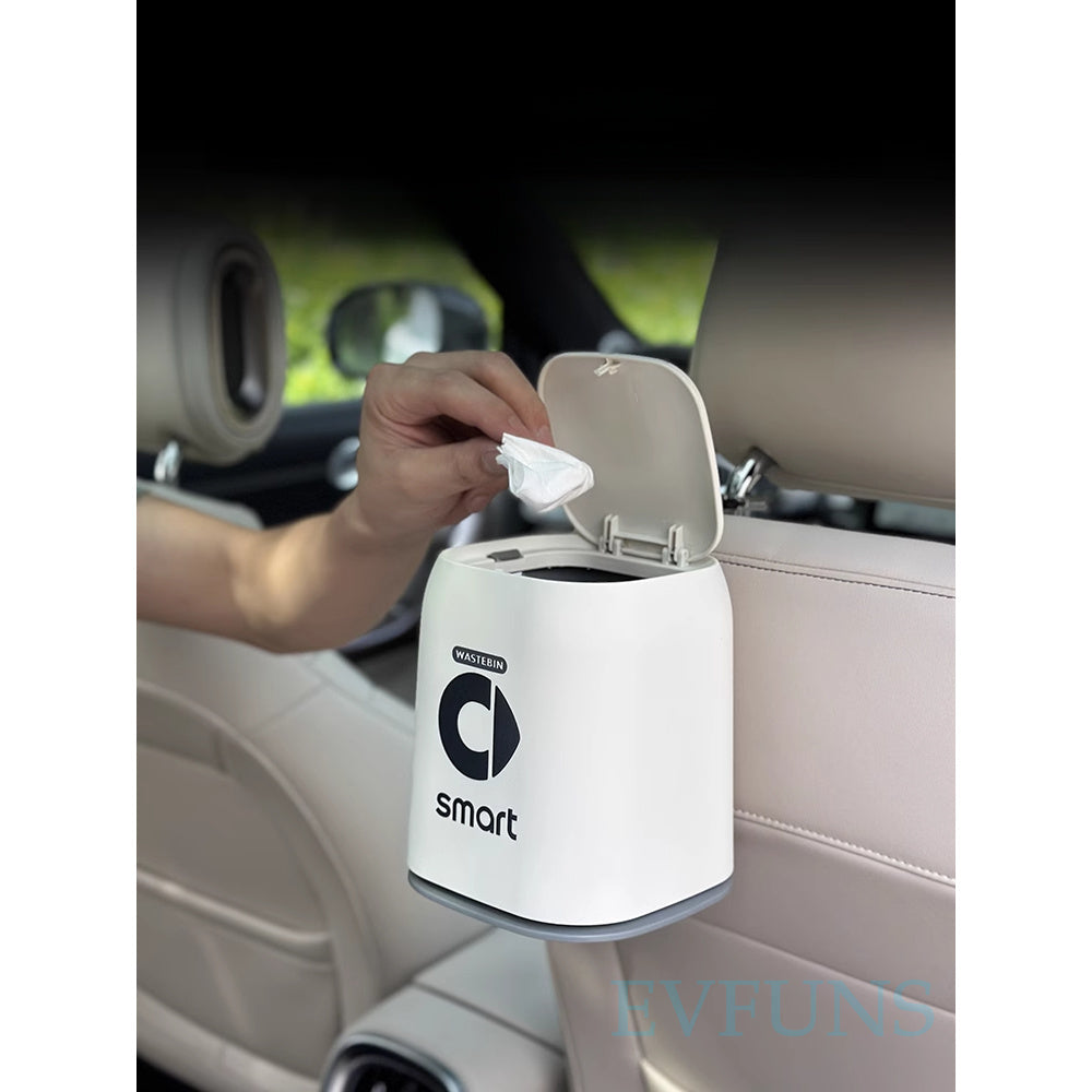 Smart # 1 Car Trash Bin | Interior Storage Box for Console & Seats Smart Car Trash Can [White] Evfuns