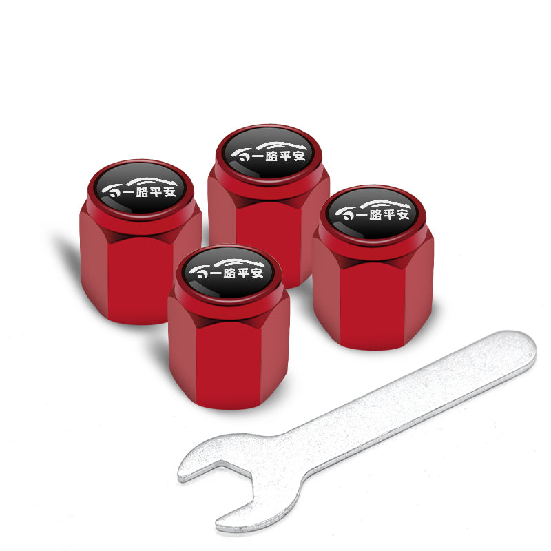 Smart # 1 # 3 # 5 Tire Valve Caps | Custom Wheel Stem Covers Have a safe journey sign [4-pack + wrench] red Evfuns