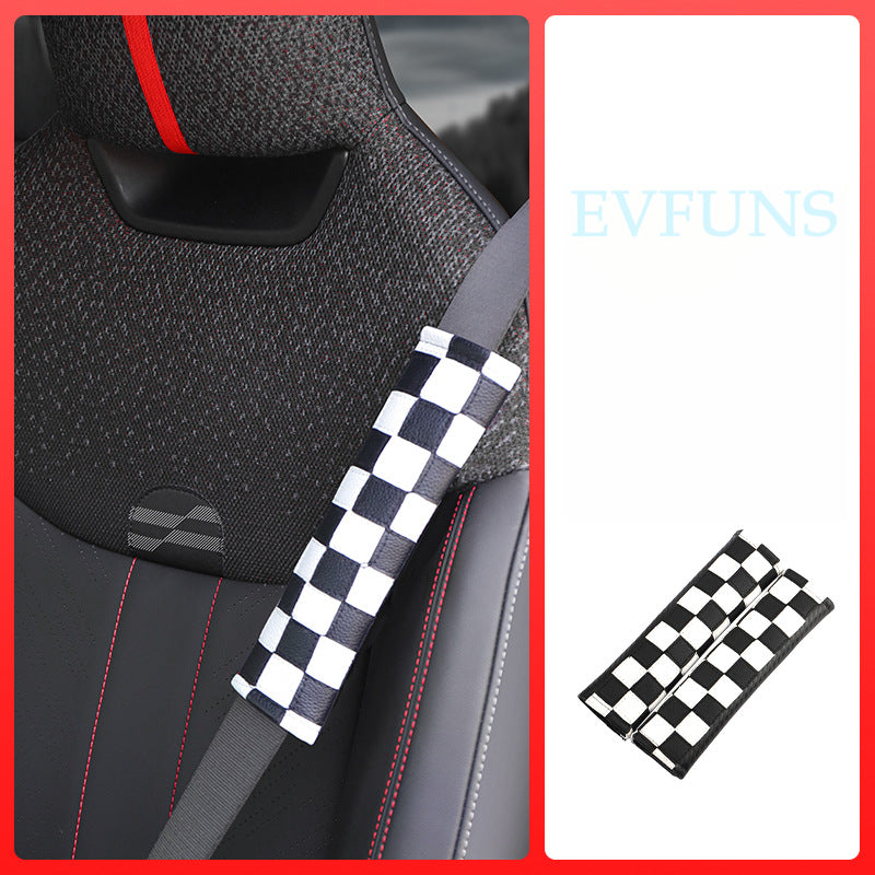 MINI Red Checkered Seatbelt Shoulder Pad with Union Jack Black and white plaid Evfuns