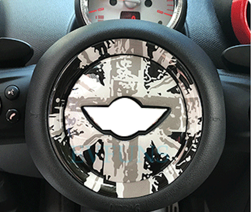 MINI Cooper 3D Steering Wheel Gel Sticker – Interior Trim for F/R Series Graffiti Gray Rice Style Evfuns