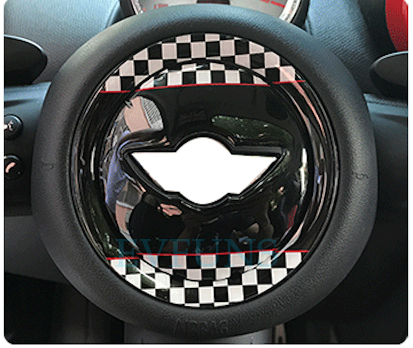 MINI Cooper 3D Steering Wheel Gel Sticker – Interior Trim for F/R Series Bilateral black and white checkered style