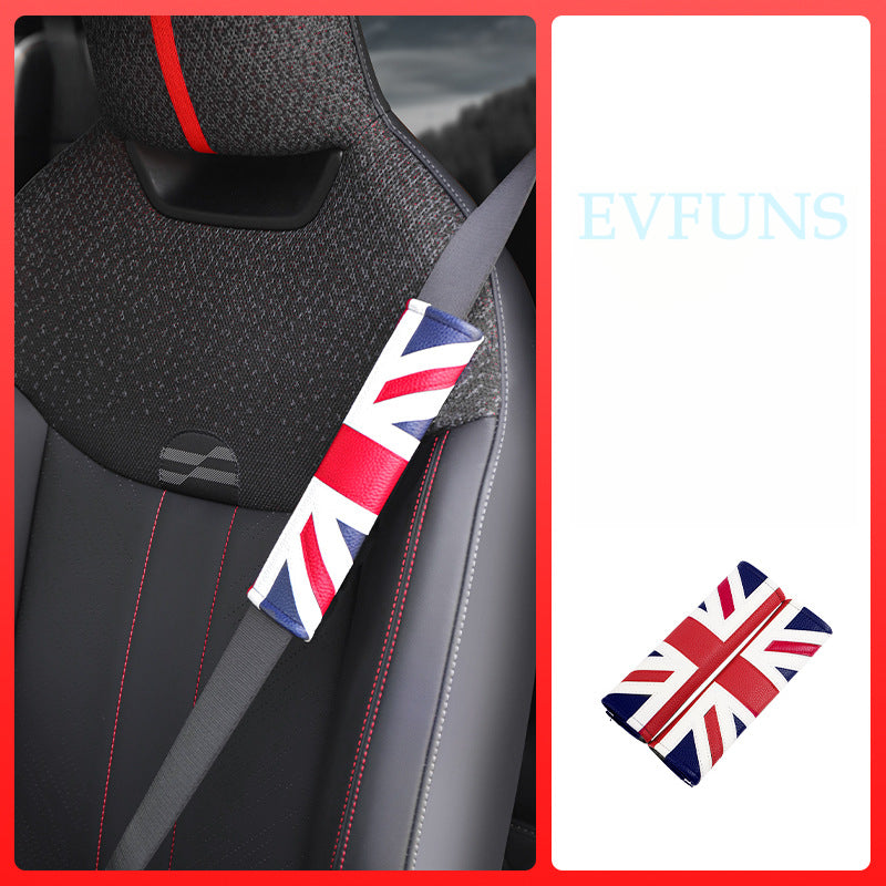 MINI Red Checkered Seatbelt Shoulder Pad with Union Jack Red and Blue Union Flag Evfuns