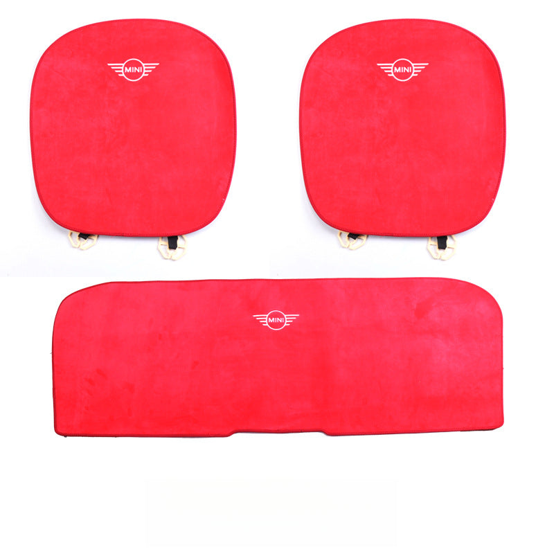 MINI Cooper Countryman Winter Plush Seat Cushion Set – 3PCS Warm Interior Pad Front and rear seat cushions (red)