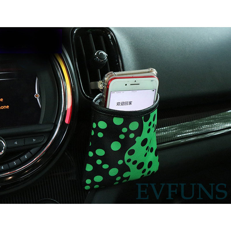 Union Jack Air Vent Storage Pouch – MINI Car Phone Holder Green polka dot style Evfuns