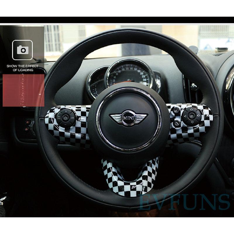 MINI Cooper F-Series Steering Wheel Trim Cover – F54/F55/F56/F60 Interior Styling Kit Black and White Checkered Style