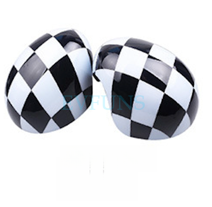 MINI Cooper Rearview Mirror Cover – F56 F60 Side Mirror Trim Overlay F55/F56 [Black and White Checkered Pair] Evfuns