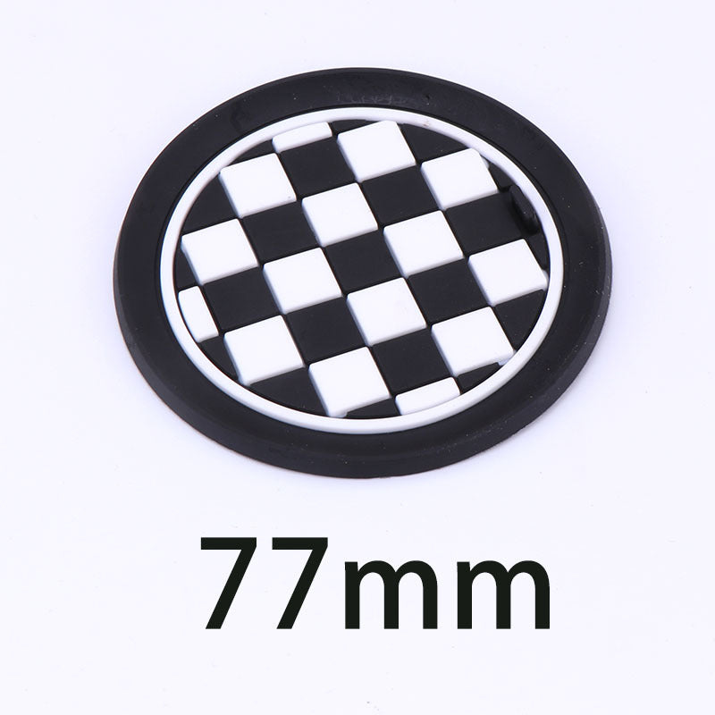 MINI Cooper F55 F56 F60 Cup Holder Anti-Slip Silicone Mat Black and white checkered style [77mm] Evfuns