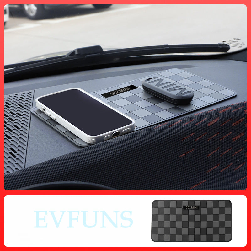 Mini Dashboard Non-Slip Pad | Center Console Anti-Slip Mat Dark Grid Flag Evfuns