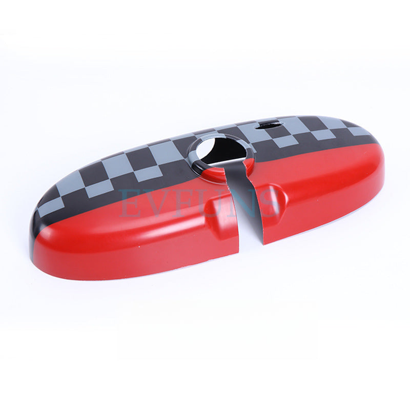 MINI Cooper R55/R56/R60 Rearview Mirror Cover – Interior Trim Upgrade Black, red, and gray checkered style Evfuns