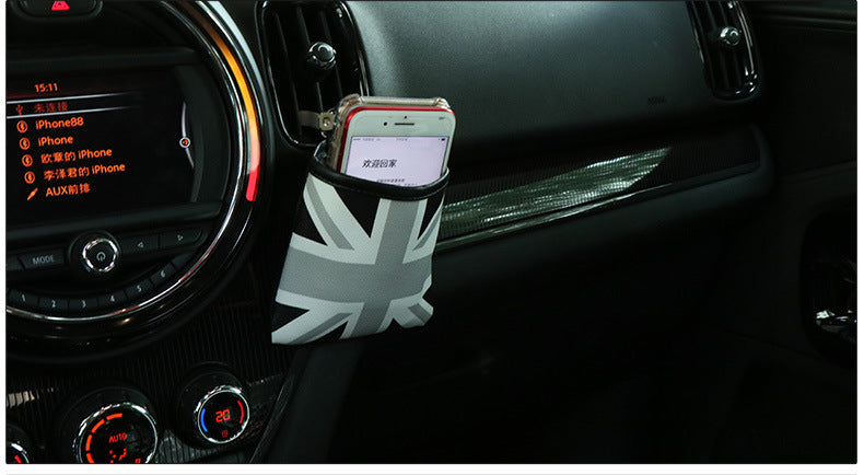 Union Jack Air Vent Storage Pouch – MINI Car Phone Holder Gray Rice Style Evfuns