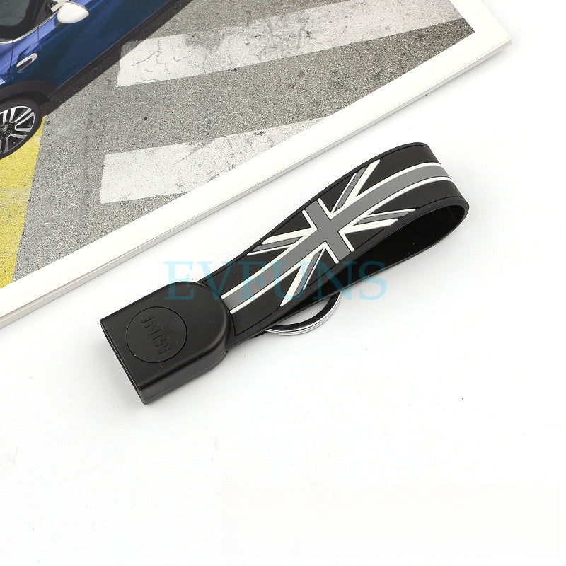 MINI Cooper Cartoon Key Cover & Graffiti Keychain – Fun Car Key Case [MINI Special Keychain] Black Gray Rice Flag Evfuns