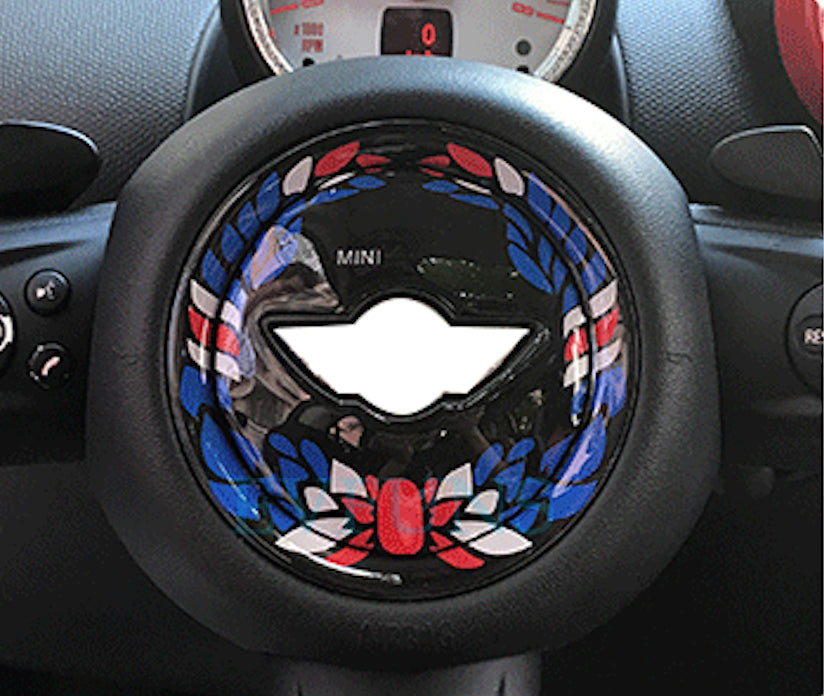 MINI Cooper 3D Steering Wheel Gel Sticker – Interior Trim for F/R Series Laurel Flower Style Evfuns