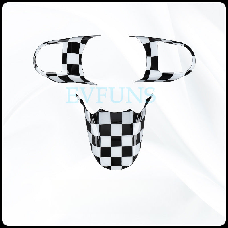 MINI Cooper F-Series Steering Wheel Trim Cover Black and White Track Grid [Medium-Low Configuration] Evfuns