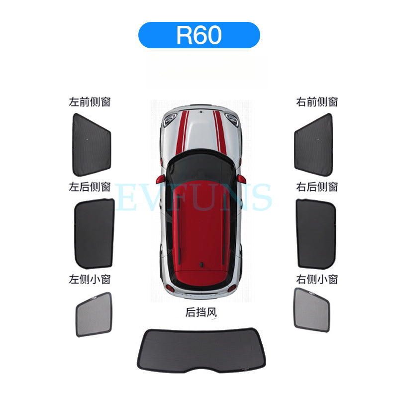MINI U25 J05 Magnetic Sunshade – Side Window UV Protection Curtain R60 Evfuns