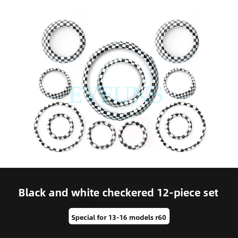 MINI Cooper Countryman R60 Dashboard Trim Cover – Interior Decoration Shell Full car black and white grid 12-piece set