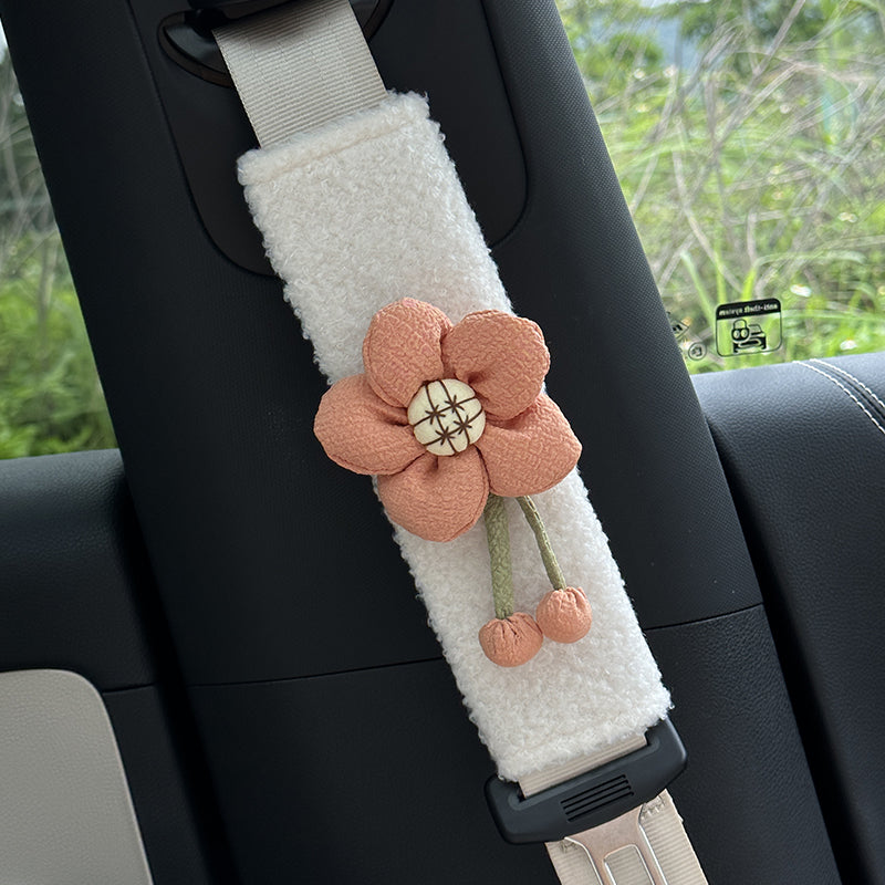 Smart # 1 Seat Belt Shoulder Pad | Cute Women’s Safety Belt Cover Lamb Wool Safety Belt Shoulder Pad [Orange Sunflower]