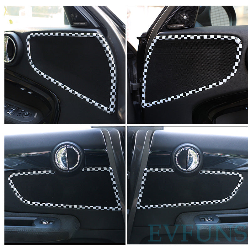 MINI Countryman F60 Door Speaker Ring Trim – Audio Frame Decoration Black and white plaid Evfuns