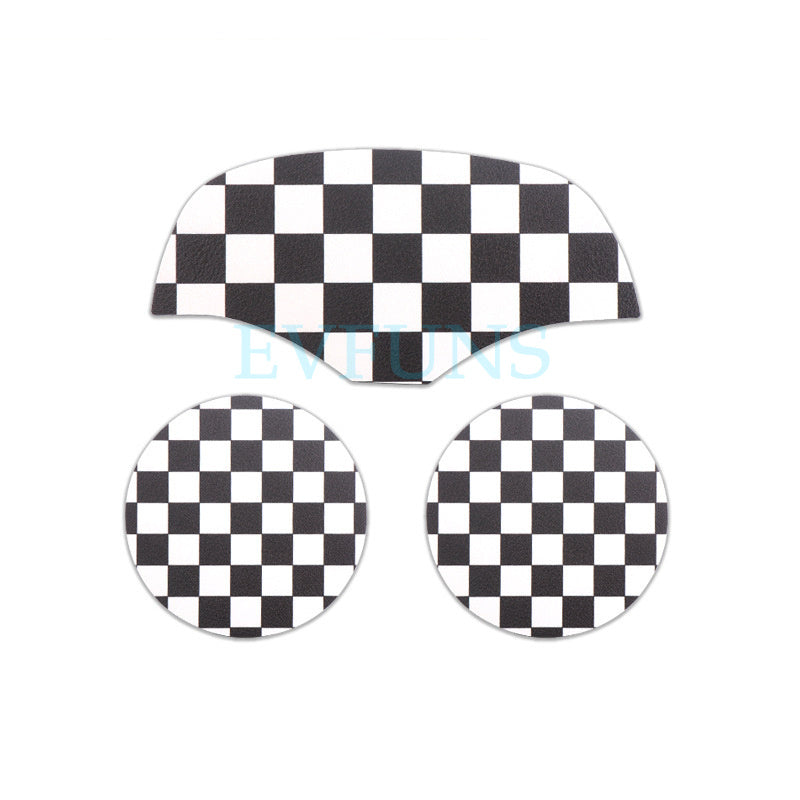 MINI Cooper Leather Cup Holder Mat – F56 F60 F54 Anti-Slip Interior Pad F55F5657 (black and white grid) three-piece set