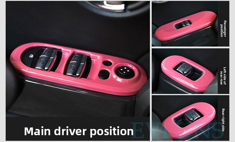 MINI Cooper F55 Window Switch Trim Cover – 4PCS Interior Panel Decor Pink [Four-piece Set] / as Shown in the Picture