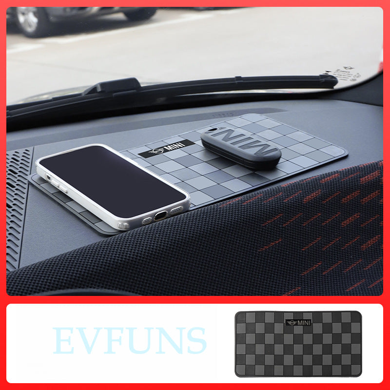 Mini Dashboard Non-Slip Pad | Center Console Anti-Slip Mat mini logo dark grid Evfuns