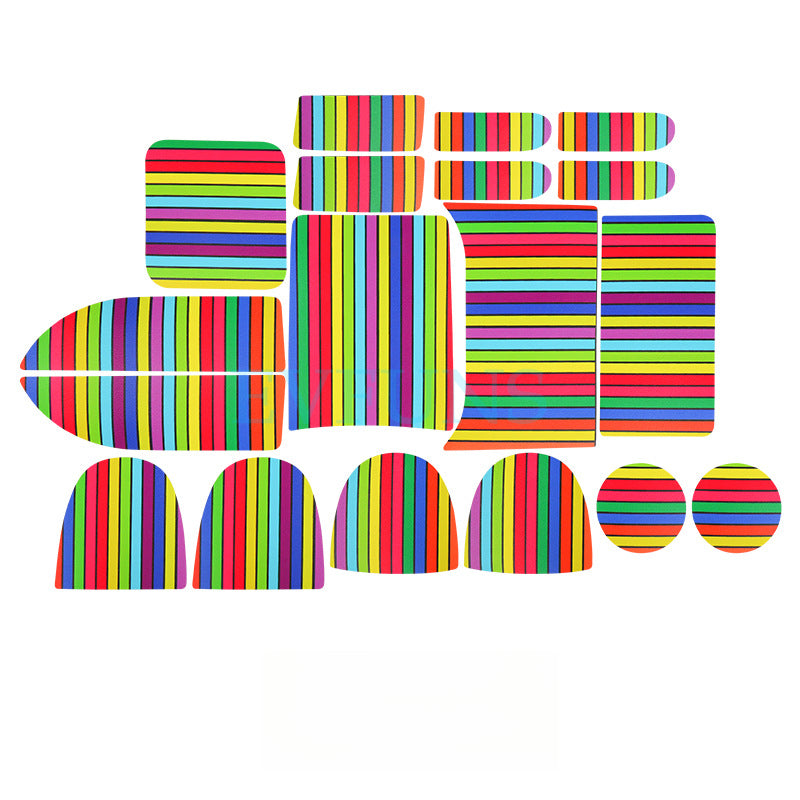 MINI JCW / Countryman U25 Leather Anti-Slip Cup Holder & Door Slot Mats [Rainbow Strips] 18-piece set/Applicable to U25