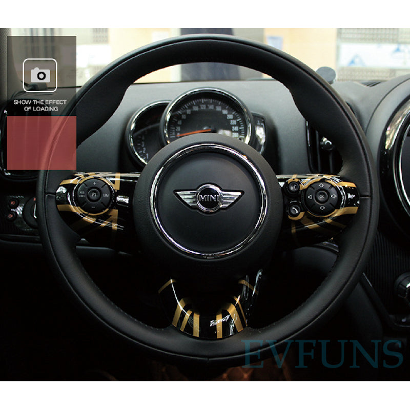 MINI Cooper F-Series Steering Wheel Trim Cover – F54/F55/F56/F60 Interior Styling Kit Black Gold Rice Flag Style Evfuns