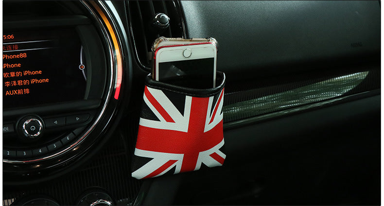Union Jack Air Vent Storage Pouch – MINI Car Phone Holder Black and Red Rice Style Evfuns