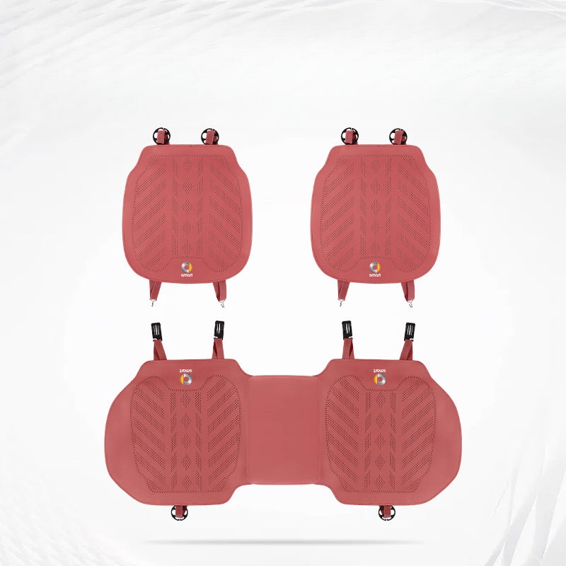 Smart # 1 # 3 # 5 Napa Leather Seat Cushion | All-Season Car Seat Cover smart-Front + Rear Seat Cushions [Volcano Red-3