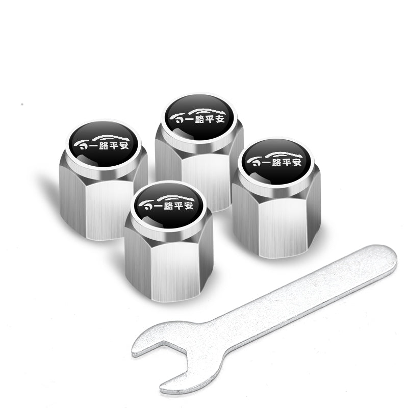 Smart # 1 # 3 # 5 Tire Valve Caps | Custom Wheel Stem Covers Have a safe journey set [4 pieces + wrench] silver Evfuns
